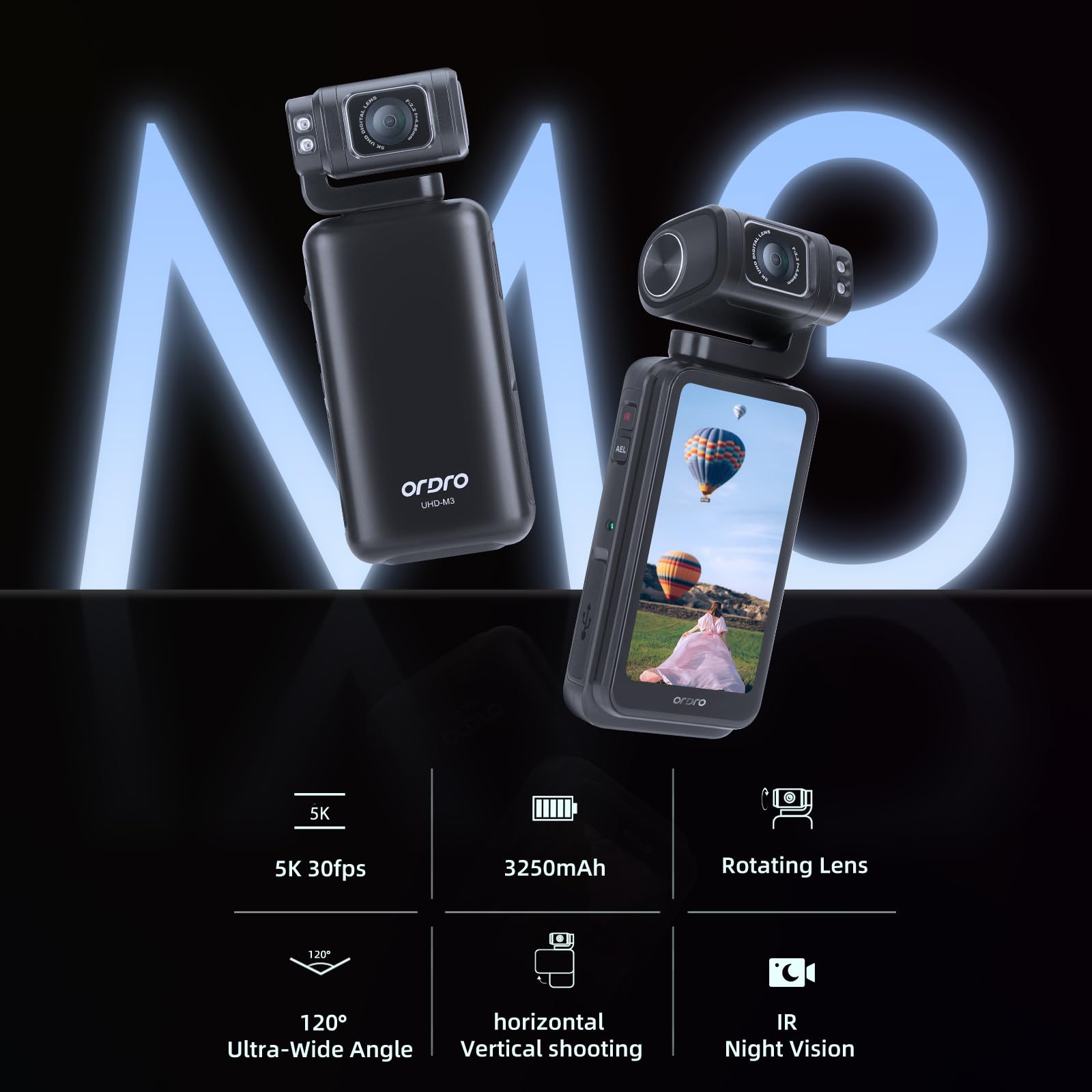 5K/30fps Vlogging Camera with Rotatable Touchscreen - M3 Pocket Camcorder with Night Vision & Time-lapse, Compact Digital Camera for YouTube, Travel Photography & Outdoor Adventures