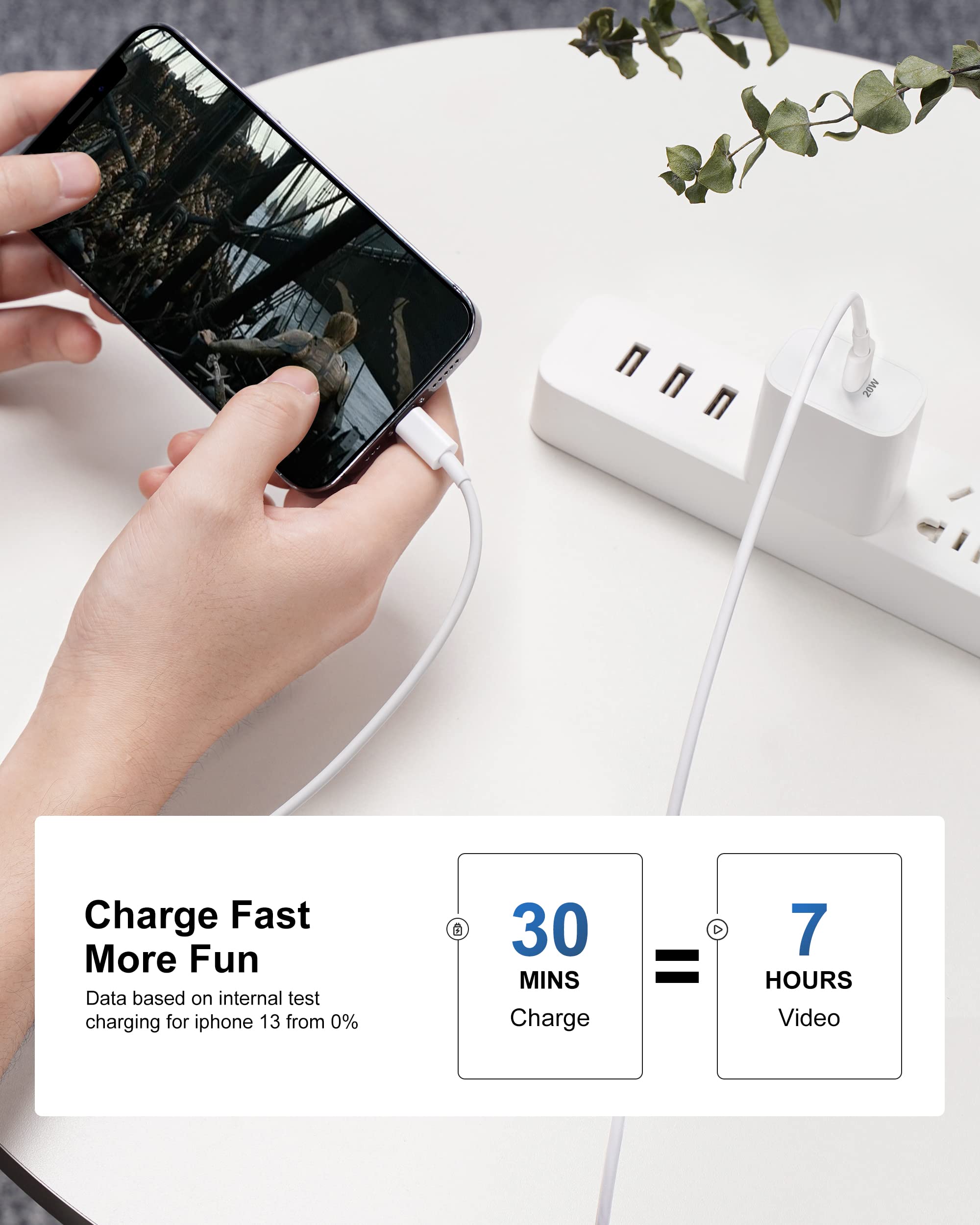 20W USB C Fast Charger & 10FT Lightning Cable 2-Pack for iPhone 14/13/12/11/Pro Max/Mini/Plus/XS & iPad - Quick Charging Block with Long Cable for Home, Office & Travel