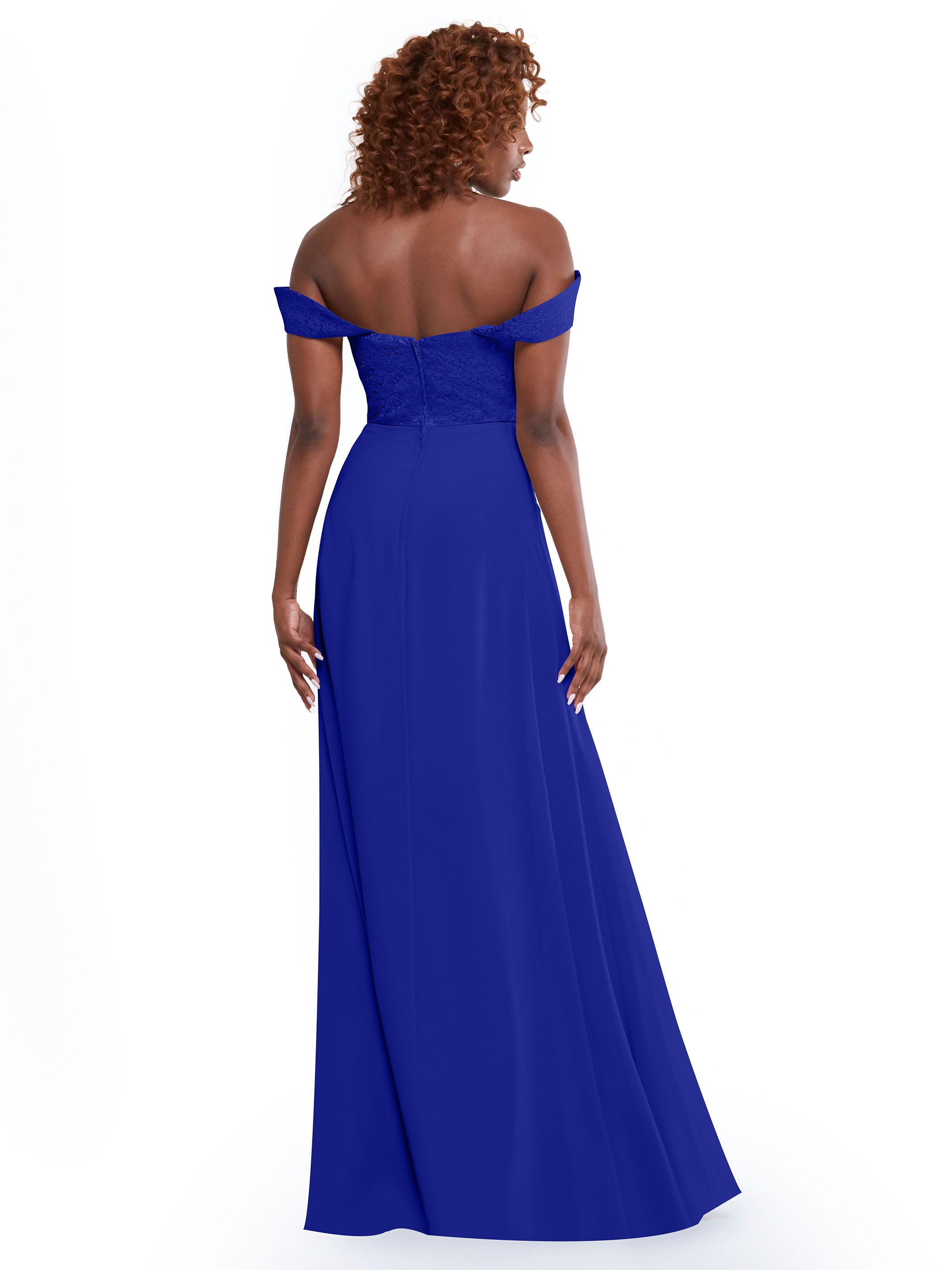Elegant Off-the-Shoulder Chiffon A-Line Bridesmaid Dress with Lace Bodice - Perfect for Weddings, Formal Events & Special Occasions