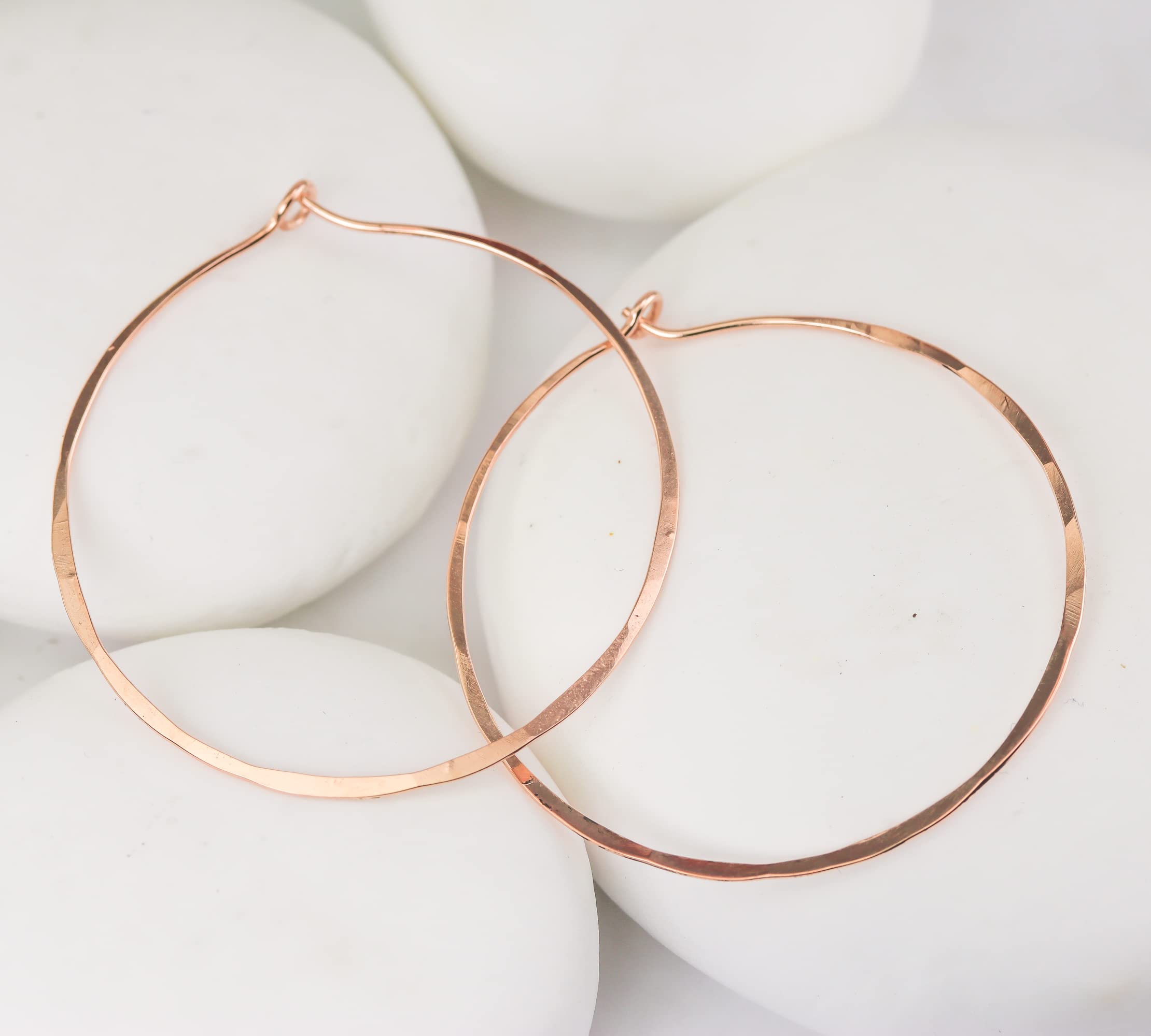 Lotus Stone Jewelry Thin Hammered Hoop Earrings for Women - Elegant Geometric Solid Sterling Silver, Gold Filled & Rose Gold Filled Dangle Earrings | Perfect for Everyday Wear, Date Nights & Special Occasions (Rose Gold, Large Hoop)