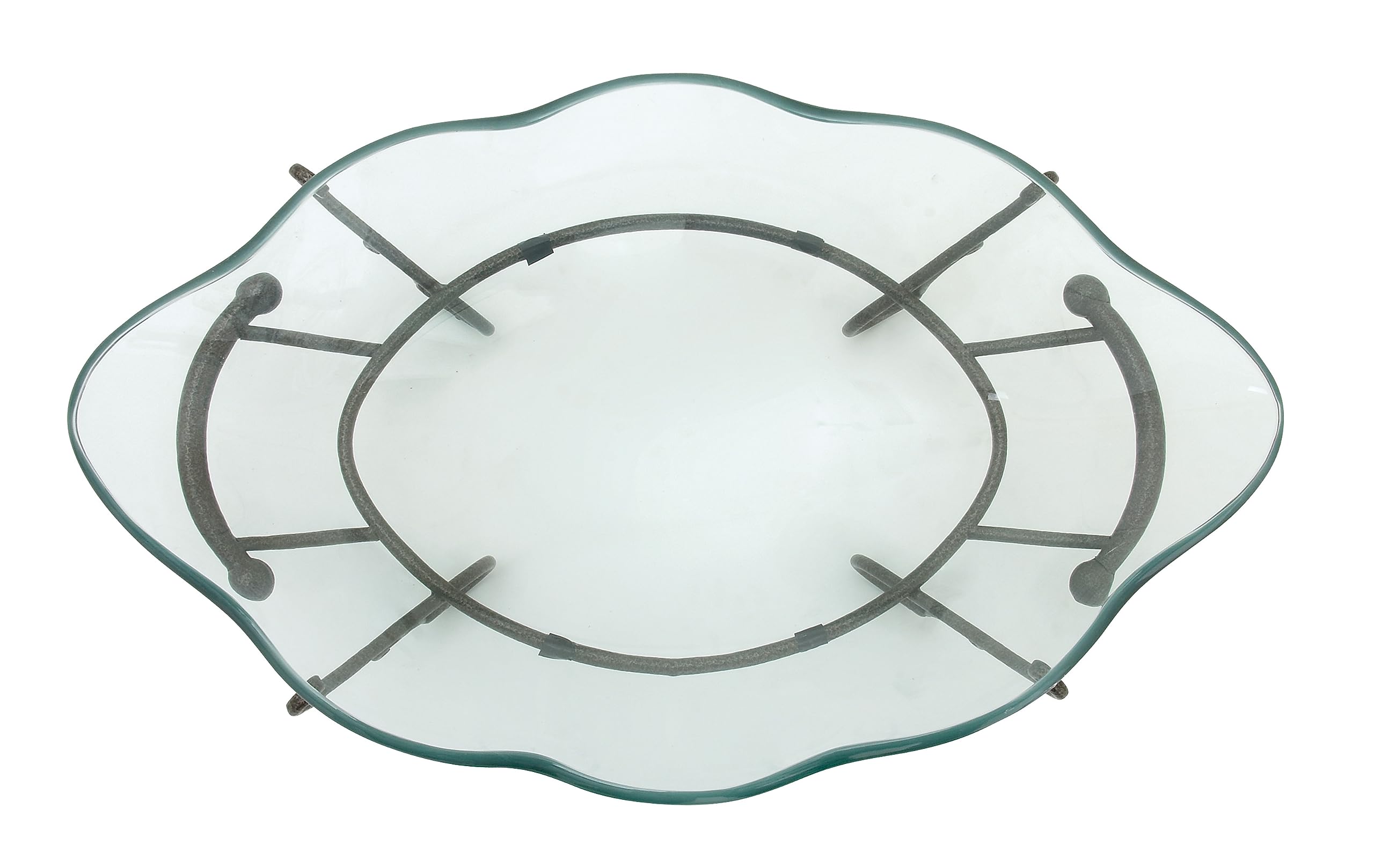 Deco 79 23-Inch Clear Tempered Glass Serving Bowl with Elegant Brown Metal Scroll Base - Perfect for Kitchen, Dining Room, and Party Serving (14