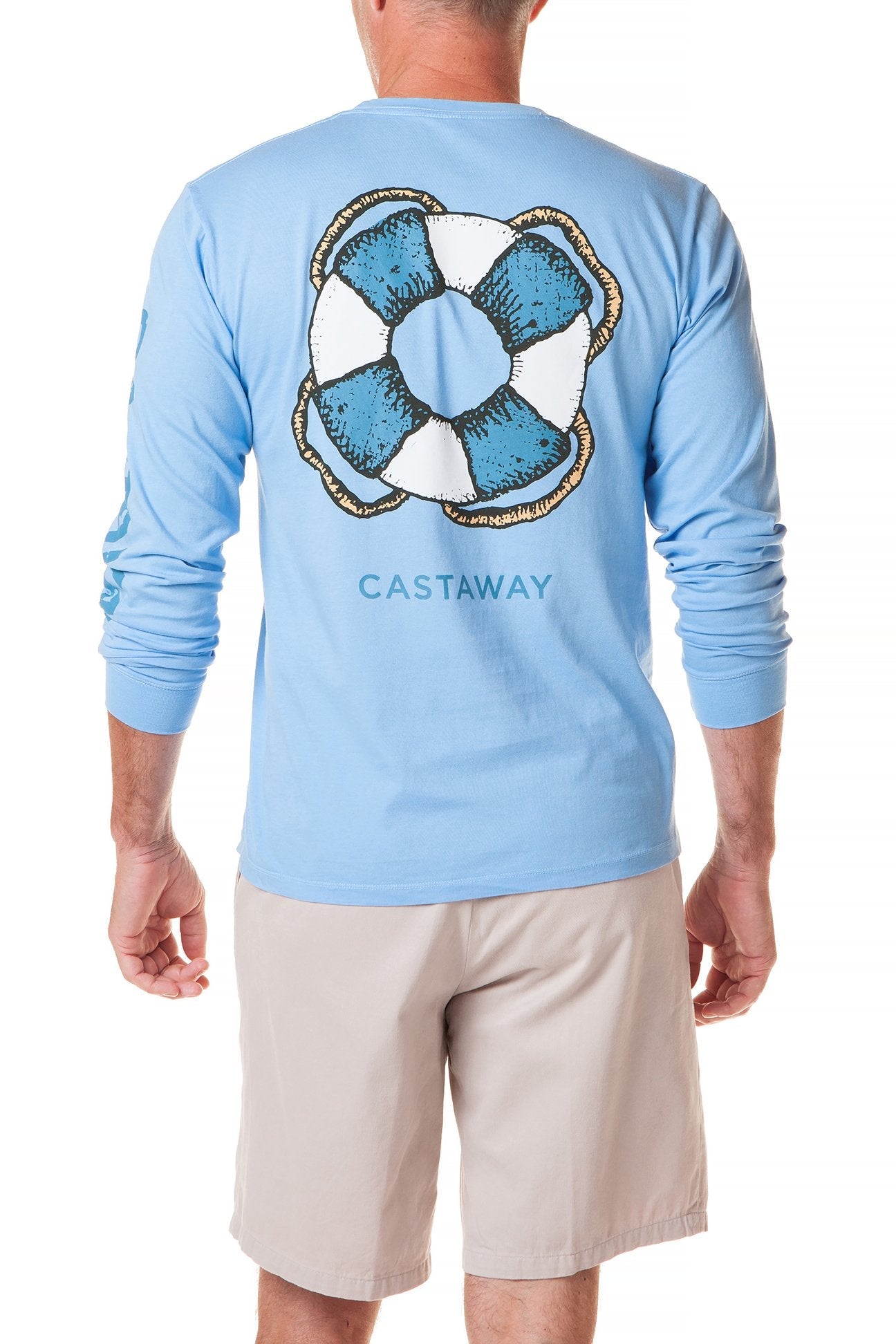 Men's Long Sleeve Beach Tee Shirt - Soft Azure Blue Casual Wear for Summer Vacation & Outdoor Activities