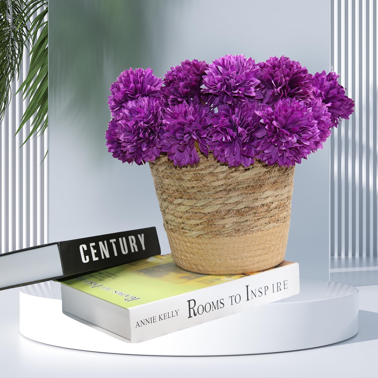 12 Pack Artificial Purple Chrysanthemum Flowers - Faux Ball Bouquet for Wedding, Home, Garden & Party Decorations - Perfect for Centerpieces, Table Arrangements and DIY Floral Crafts