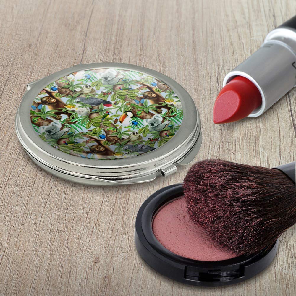 Animal Tree of Life Pattern Compact Travel Purse - Cute Monkey Koala Toucan Design Handbag with Mirror for Women, Perfect for Makeup, Travel & Everyday Use