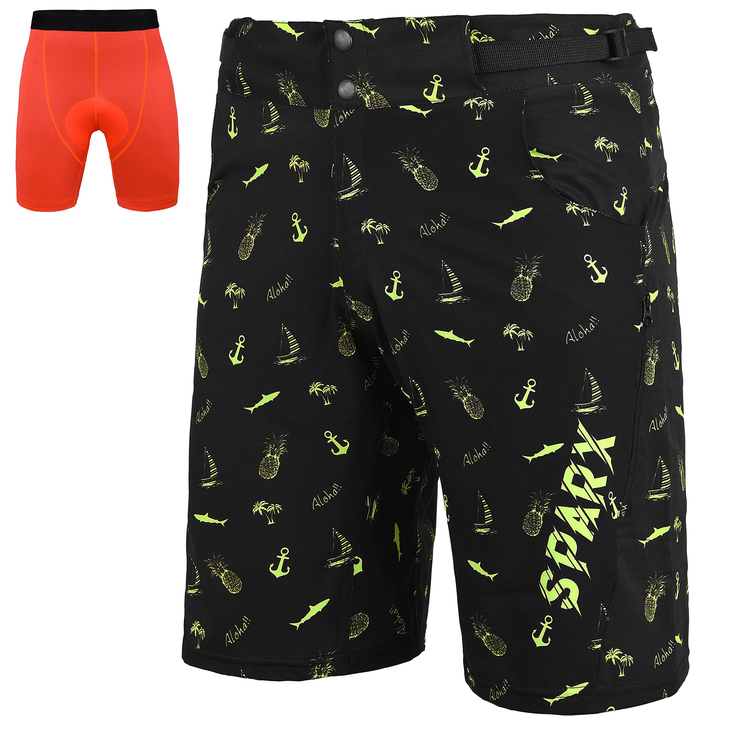 SPARX Men's Mountain Bike Shorts - Padded MTB Cycling Shorts with Stretch & Loose-Fit Design for Comfortable Trail Riding & Biking Adventures