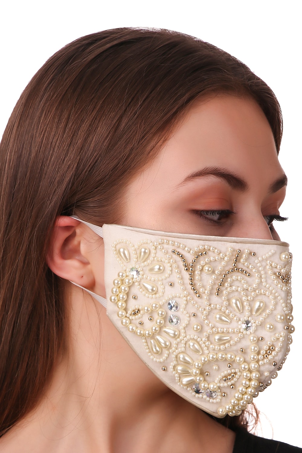 Handmade Pearl Bead Embroidered Cotton Face Mask - Breathable & Comfortable for Daily Wear, Parties, and Special Occasions