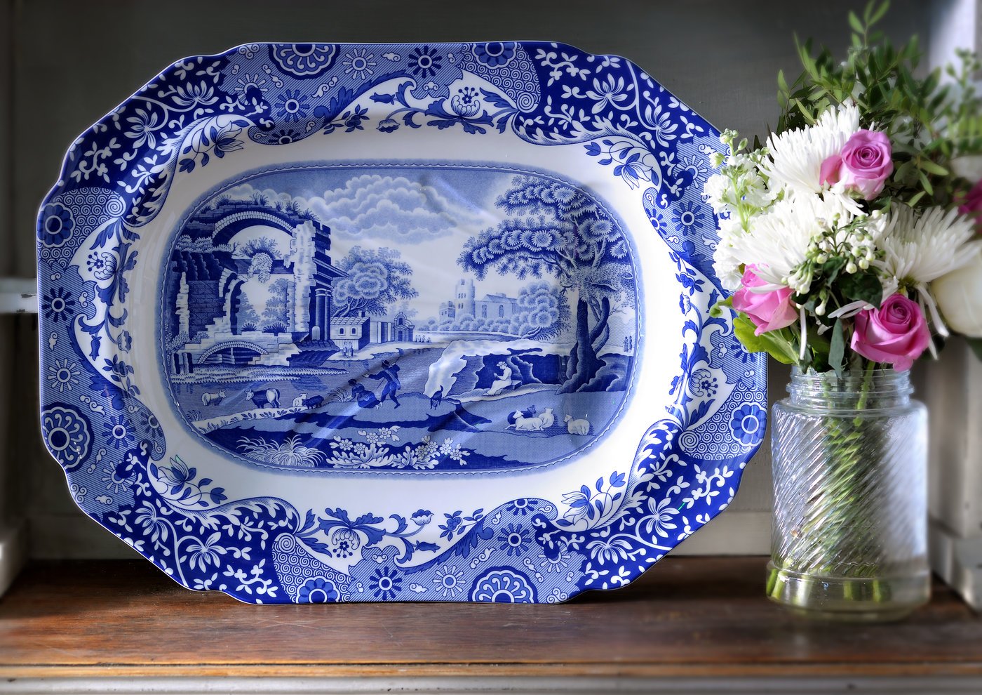 Spode Blue Italian Medium Oval Platter - 14 Inch Fine Porcelain Serving Dish for Desserts, Appetizers & Snacks | Microwave & Dishwasher Safe | Perfect for Dinner Parties, Holiday Entertaining & Everyday Use