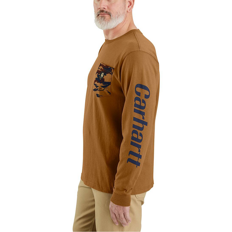 Carhartt Relaxed Fit Heavyweight Long Sleeve Pocket Camo Graphic T-Shirt for Men - Durable Workwear & Outdoor Activities