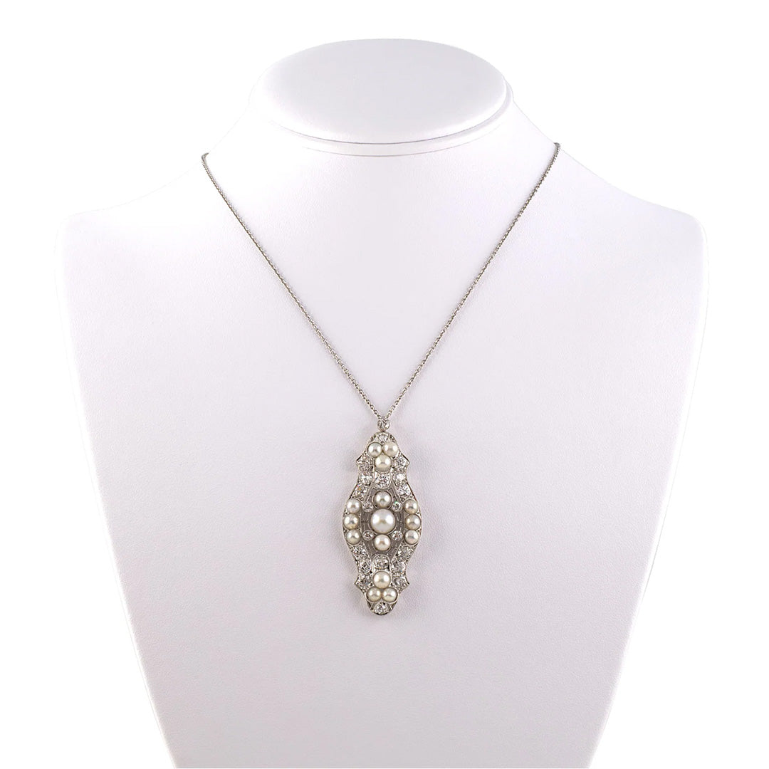 Exquisite Natural Pearl & Diamond Filigree Pendant Necklace - Elegant Jewelry for Women, Perfect for Weddings, Anniversaries & Special Occasions