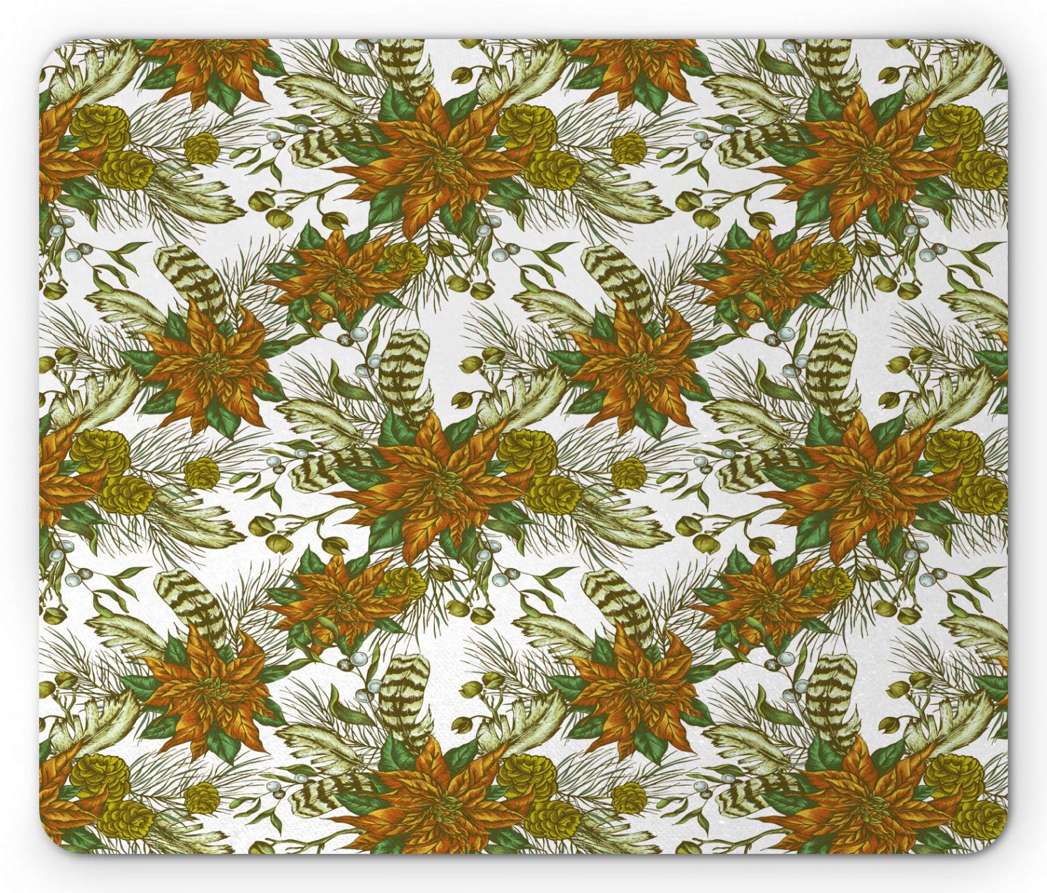 Ambesonne Vintage Mouse Pad - Non-Slip Rubber Base with Botanical Floral Pine Cone Design, Standard Size Rectangle Computer Mousepad (Dark Orange Multicolor) for Office, Gaming & Home Workspace