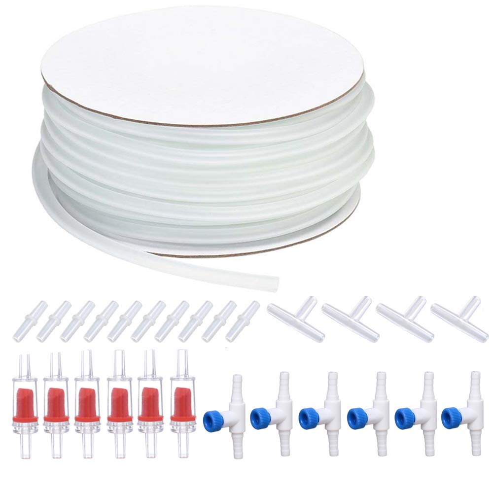 ALEGI Aquarium Air Pump Accessories Kit - 25ft Airline Tubing, 6 Check Valves, 6 Control Valves & 40 Connectors for Fish Tanks (White) - Perfect for Freshwater & Saltwater Aquariums, Fish Breeding Tanks & Hydroponic Systems