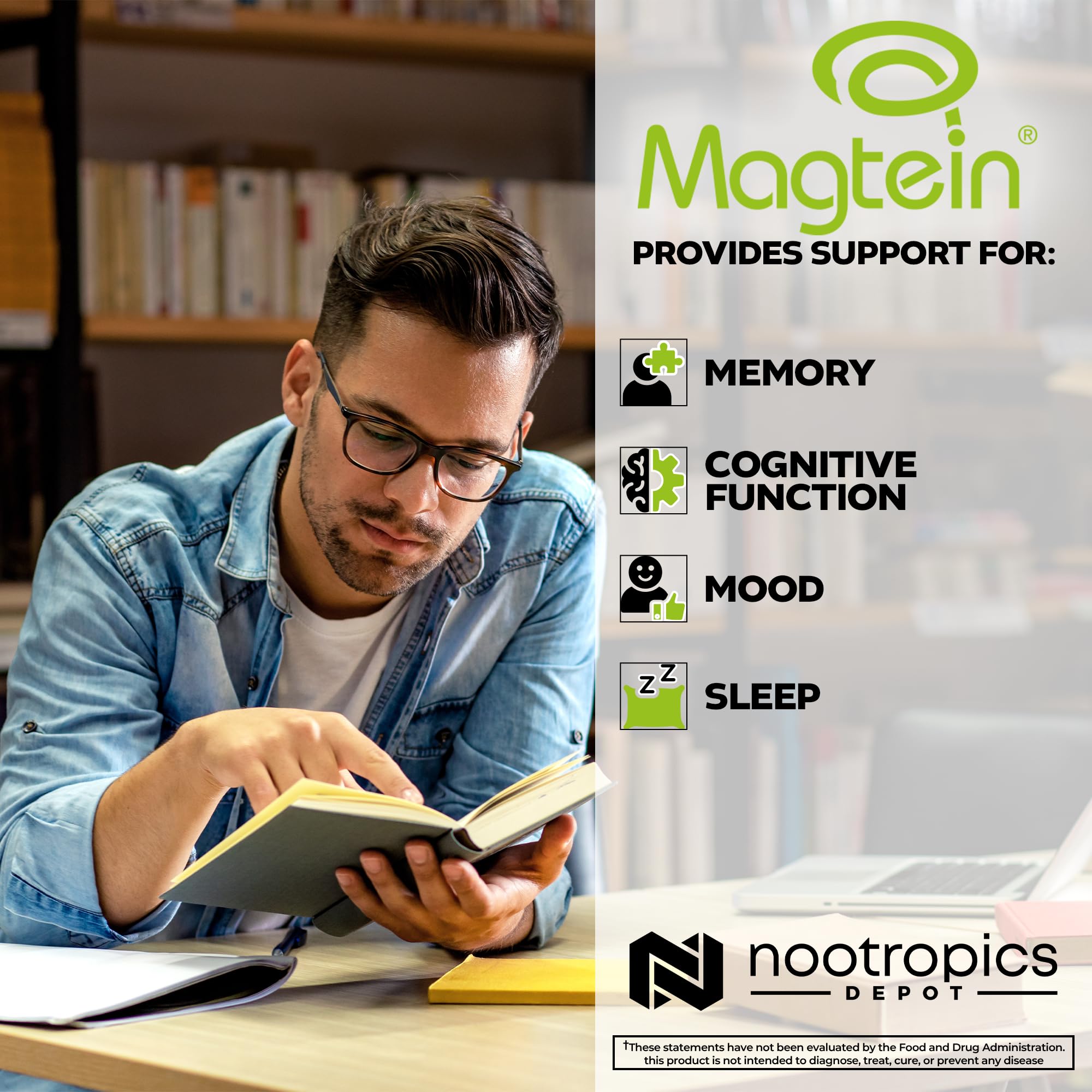 Nootropics Depot Magtein Magnesium L-Threonate Capsules 540 Count - Premium Brain & Memory Supplement for Cognitive Support, Energy Boost & Mitochondrial Health | Natural Mineral Supplement for Focus, Learning & Mental Clarity | Ideal for Students, Professionals & Seniors