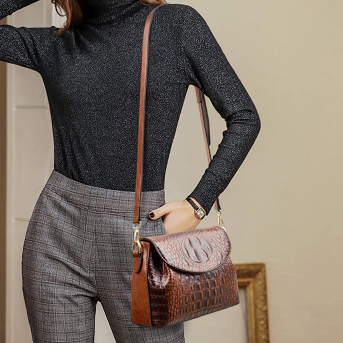 Women's Crocodile Pattern Leather Crossbody Bag - Fashionable Shoulder Purse with Wallet, Perfect for Daily Use, Travel & Shopping