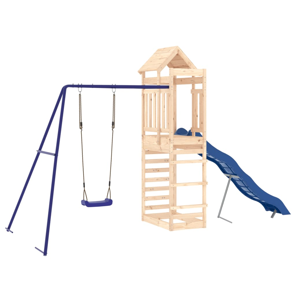 vidaXL Outdoor Playset for Kids - Solid Pine Wood Swing Set with Slide & Climbing Wall - Perfect for Backyard, Garden & Playground Fun