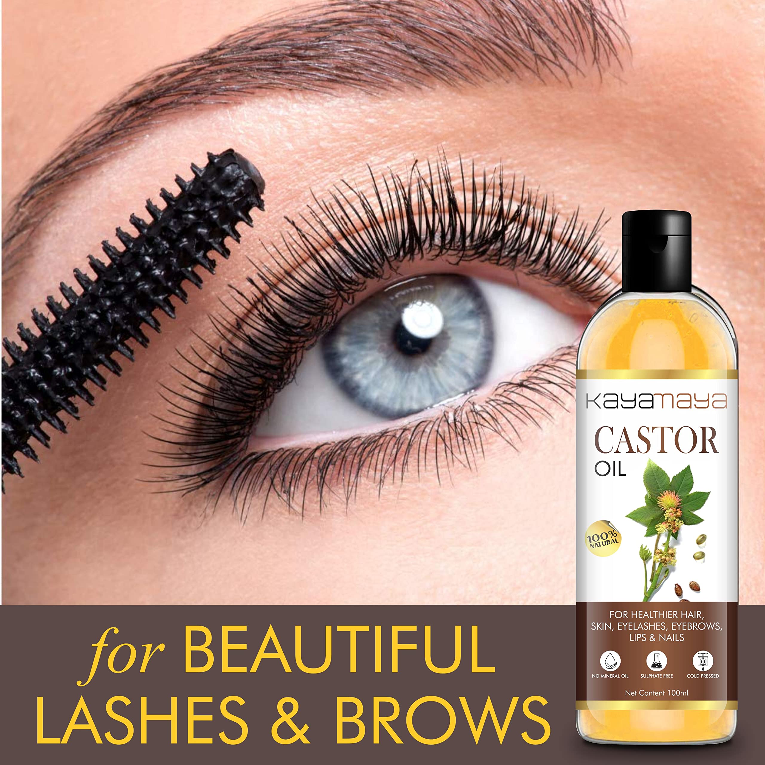 Kayamaya Premium Cold Pressed Castor Oil for Hair Growth, Skin Care & Eyelash Treatment - 100% Pure Natural Hair Oil (100ml) - Perfect for Daily Hair Nourishment, Scalp Massage & Beauty Routine