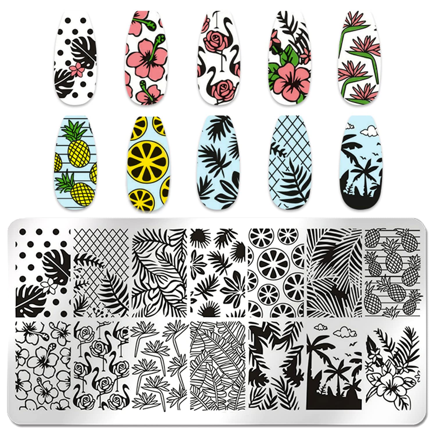 Beach Nail Stamping Kit - 6Pcs Summer Nail Art Plates for Vacation Designs | Palm Tree, Boat, Fish Patterns for Seaside Manicures