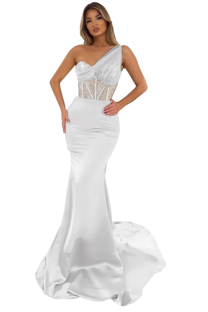 Elegant Beaded One Shoulder Mermaid Bridesmaid Dress for Women - Perfect for Evening Parties, Weddings & Formal Events