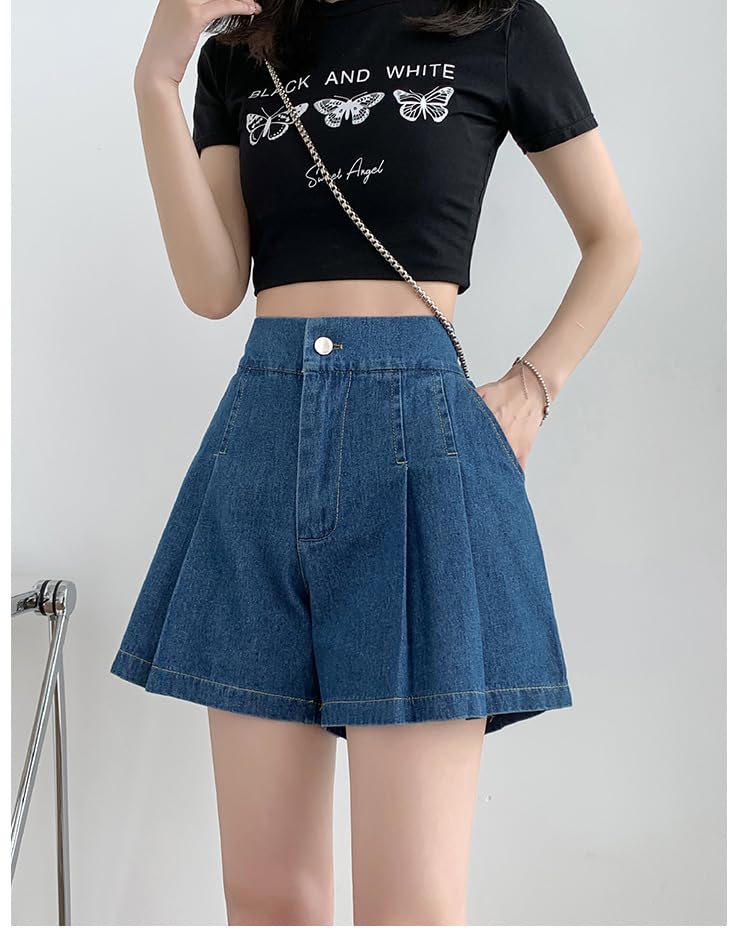 POHADON Women's 2025 Y2K High Waisted Denim Shorts - A-Line Flare Wide Leg Pleated Jean Shorts with Pockets | Summer Fashion, Streetwear, Casual Outfits & Beachwear