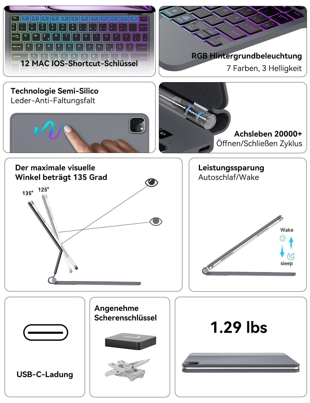 JADEMALL Magic Keyboard for iPad Air 13