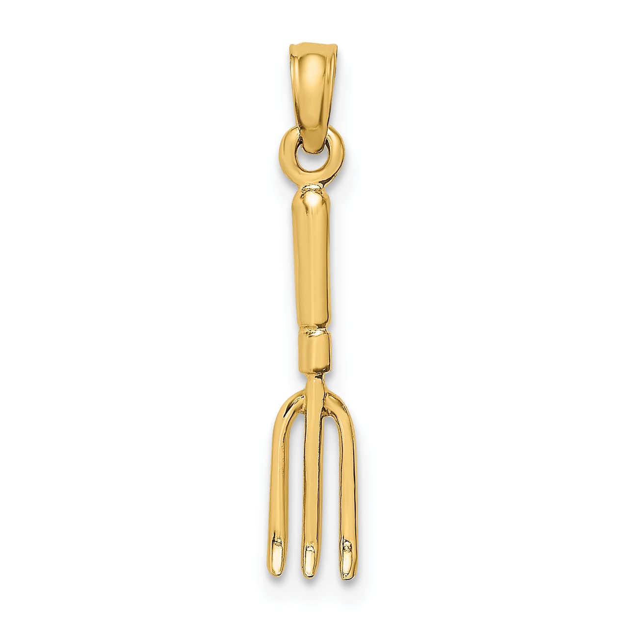14K Yellow Gold 3D HP Fork Garden Tool Charm Pendant - Lex & Lu Jewelry for Gardening Enthusiasts, Perfect Gift for Plant Lovers & Outdoor Decor
