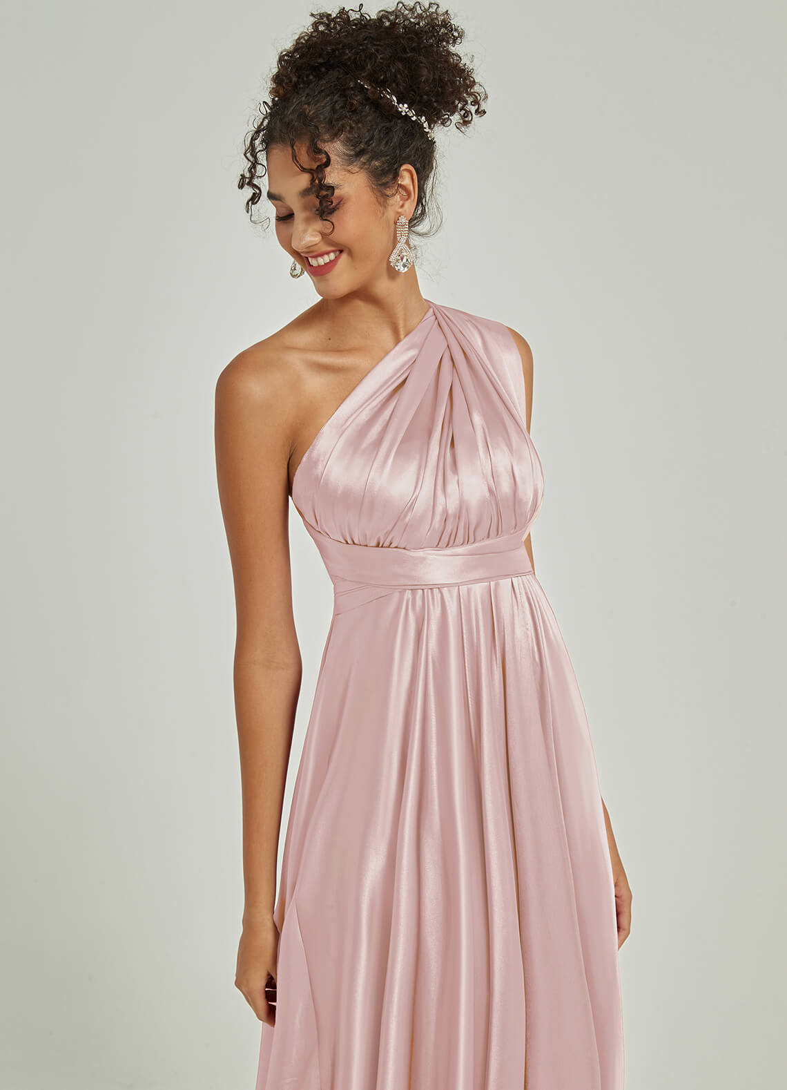 Blush Satin Convertible Bridesmaid Dress - Multi-Way Wrap A-Line Gown for Weddings, Prom & Formal Events | Adjustable Straps & Flowy Skirt