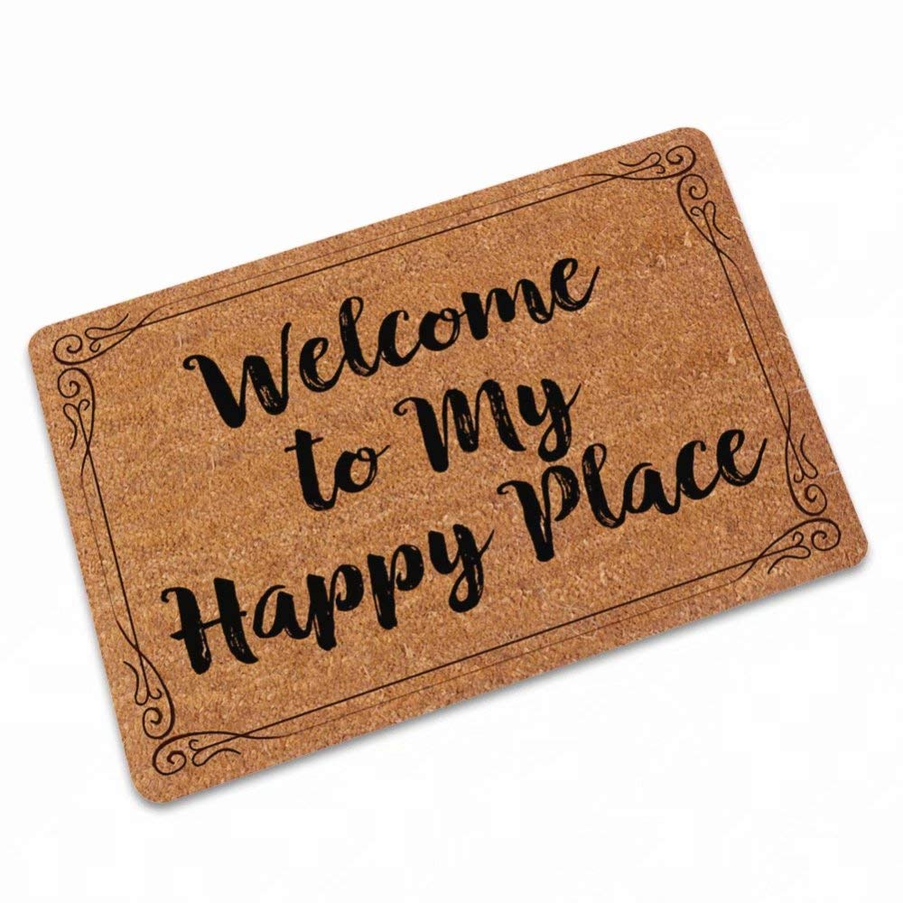 YQ Park Low Profile Welcome to My Happy Place Doormat - Non-Slip Indoor/Outdoor Entryway Rug for Front Door, Garage, Garden - Perfect for Home Decor & Seasonal Use (Snow Shovel Design)