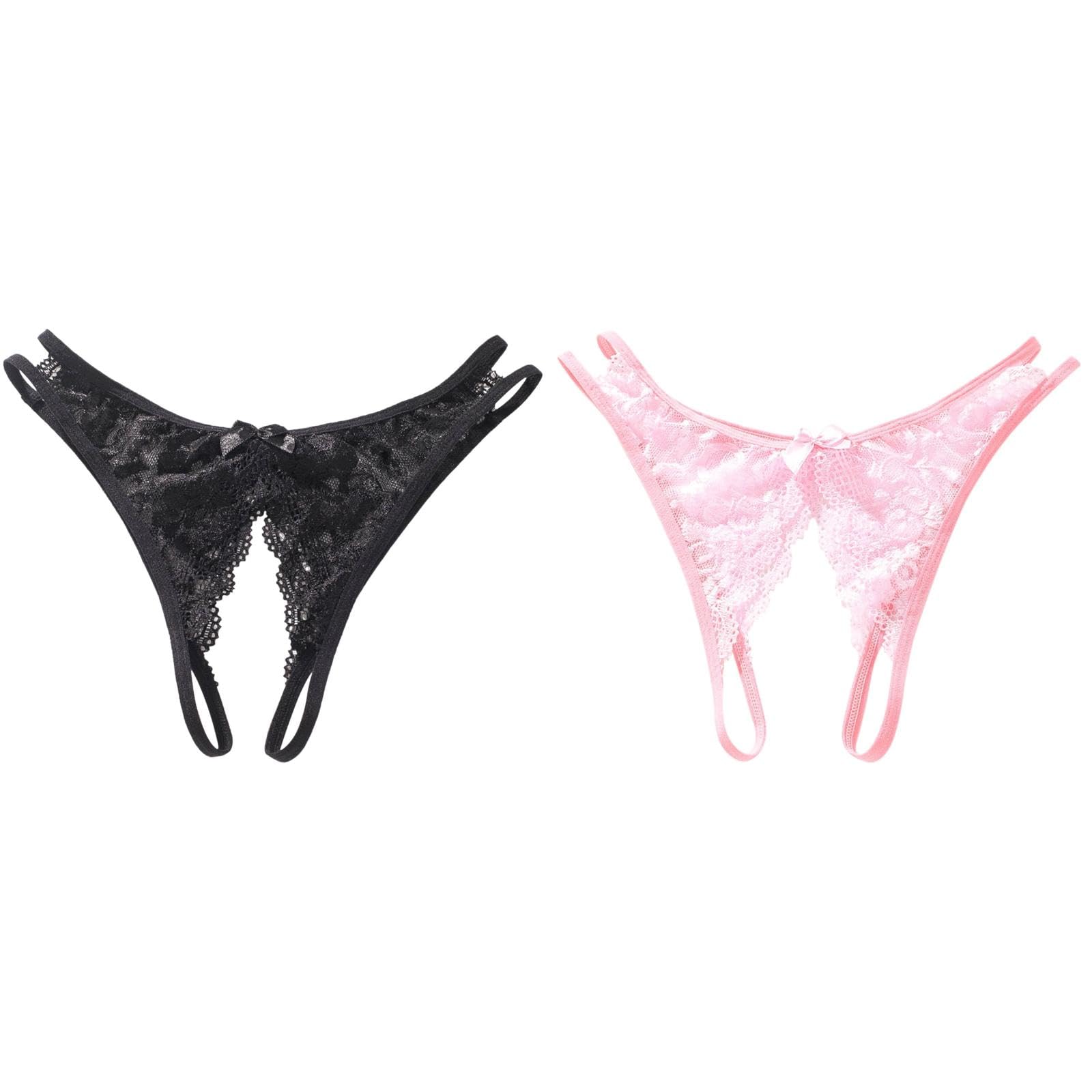 Sexy Women's Crotchless Lace Underwear - Floral Bowknot Thong Panties with T-Back & Mesh Cutout Design | Perfect for Valentine's Day, Boudoir Photography & Sensual Moments