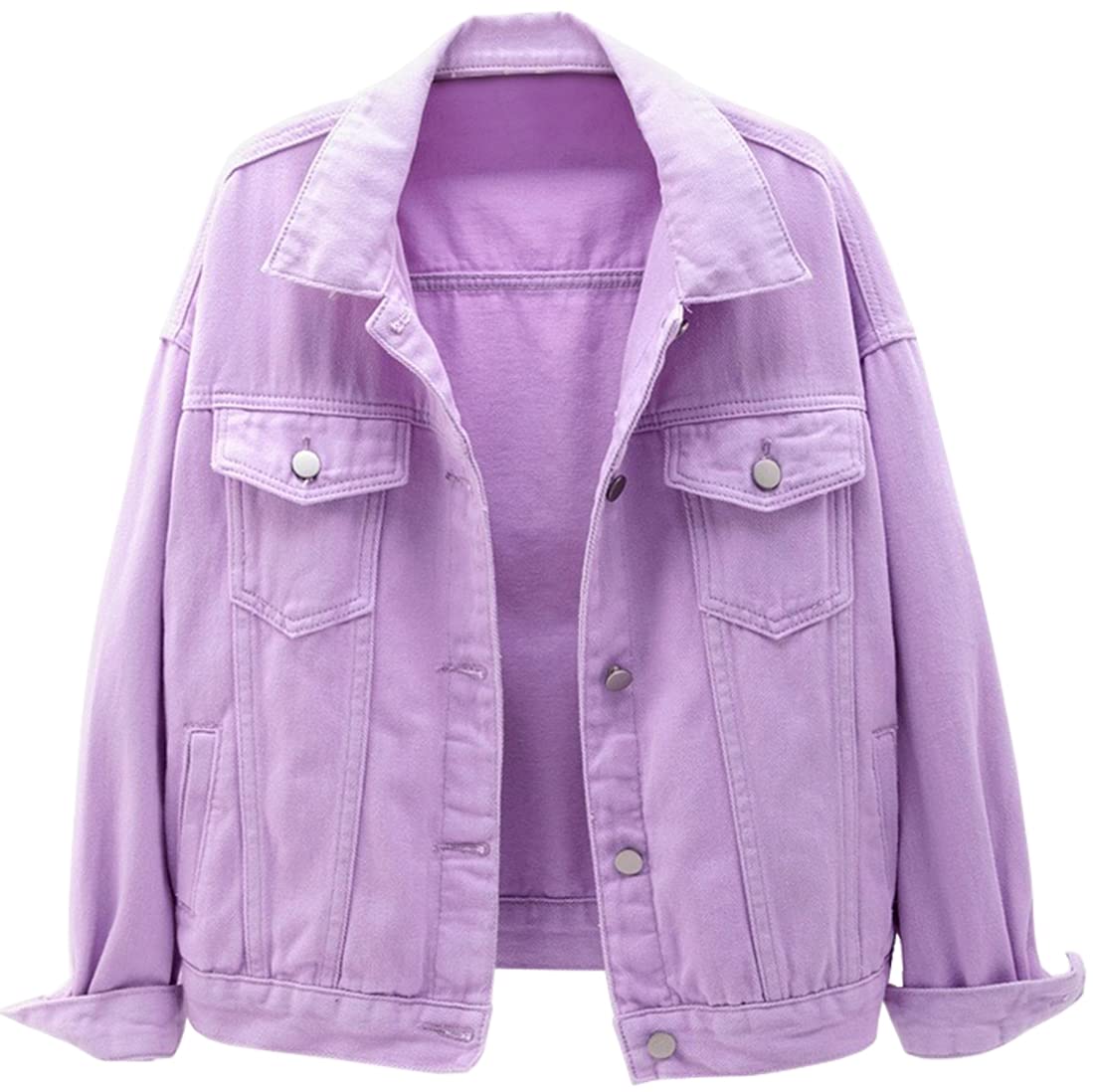 FLYCHEN Women's Denim Jacket - Stylish Button Down Jean Coat in Candy Colors | Perfect for Casual Outfits, Spring Layering & Streetwear Fashion