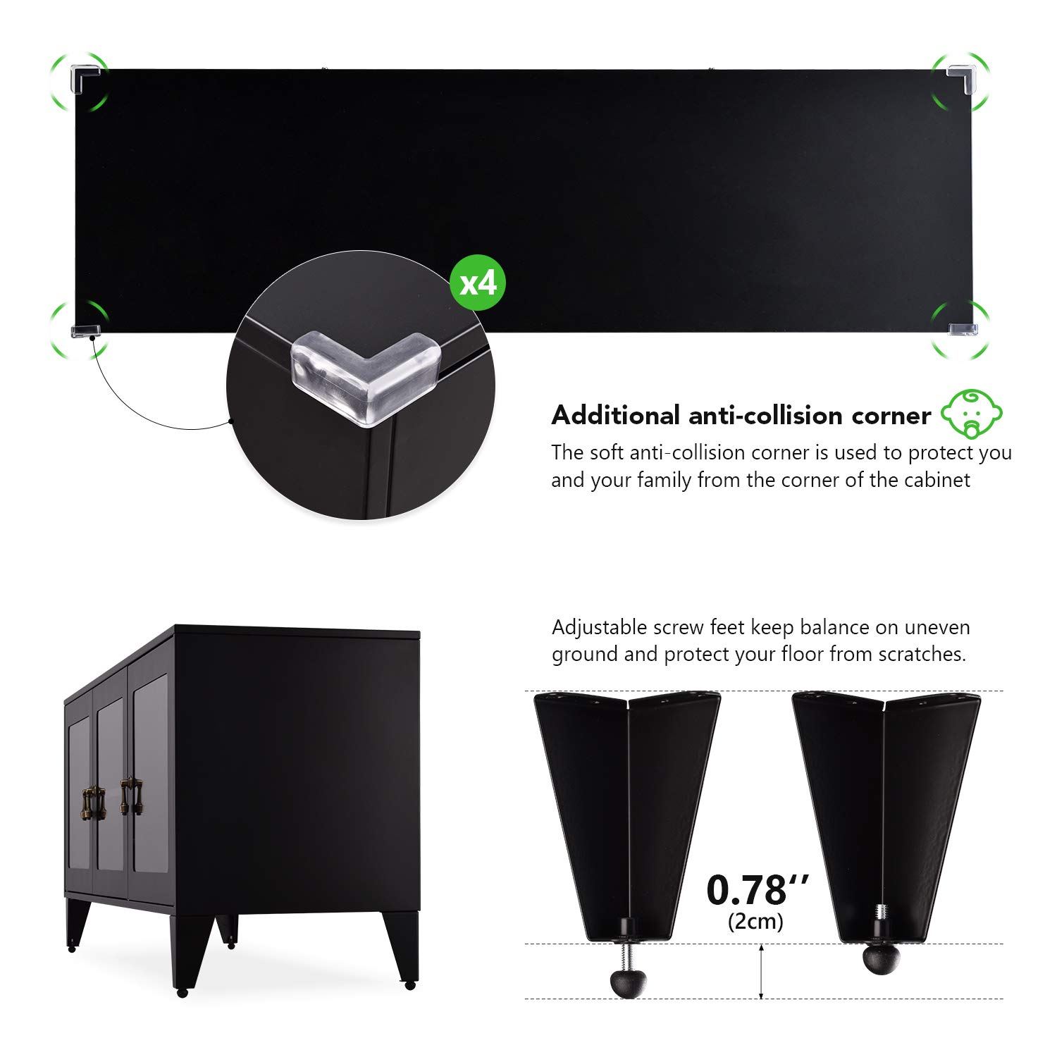 55 Inch Metal TV Stand with Acrylic Doors & Shelves - Black Entertainment Center for Living Room, Bedroom | Modern Storage Cabinet for TV, Gaming Console & Media Devices