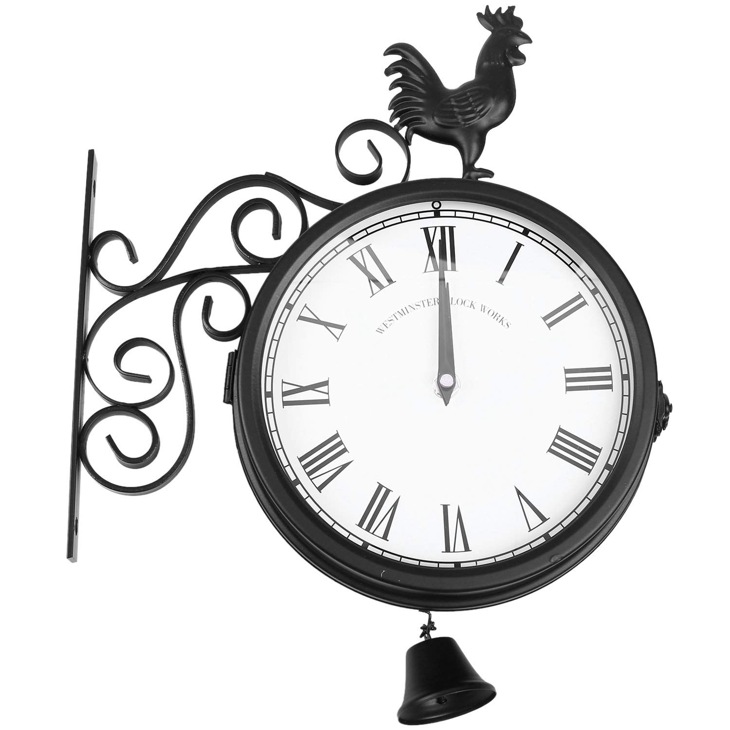 Vintage Double-Sided Rooster Wall Clock - Outdoor Garden Decor, Retro Station Clock for Patio, Farmhouse, Backyard & Home Decoration