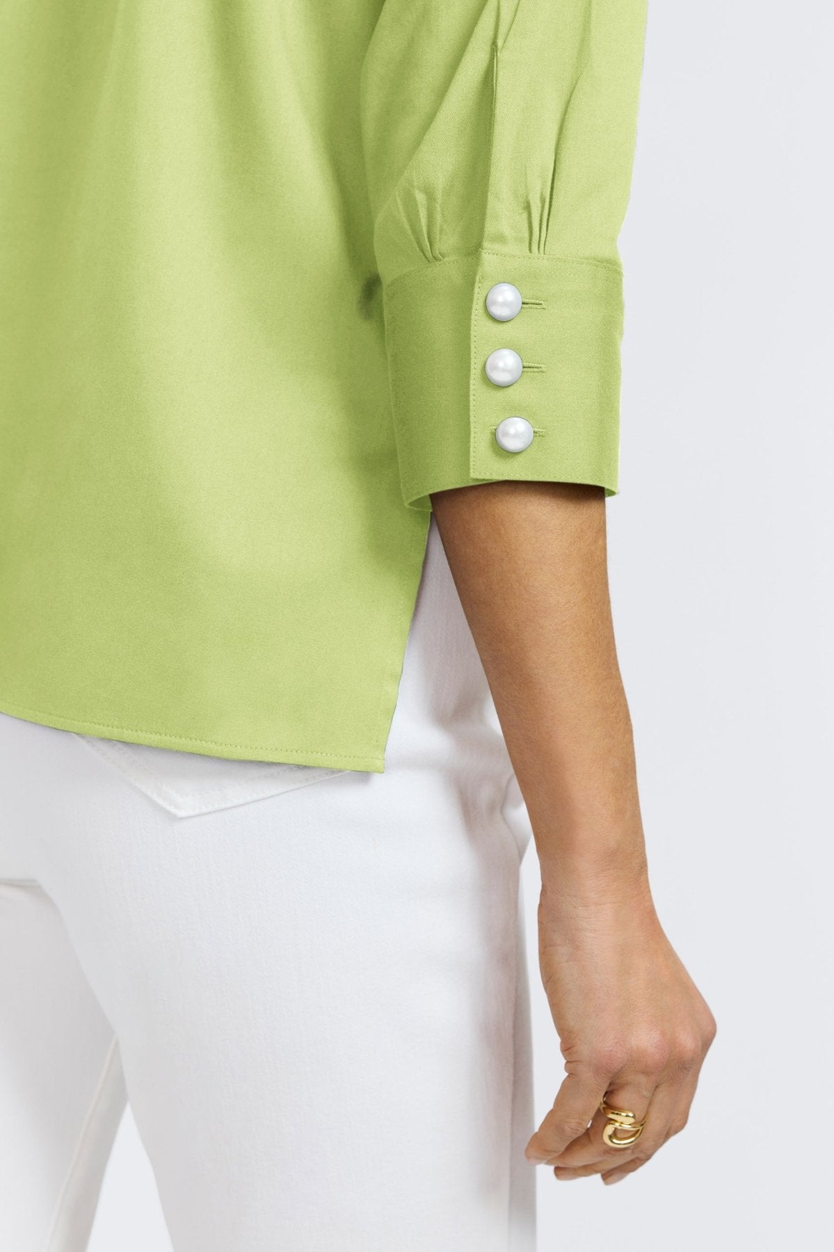 Pearl No Iron Stretch Matte Sateen 3/4 Sleeve Shirt for Women - Wrinkle-Free Comfort Blouse for Office & Business Casual Wear
