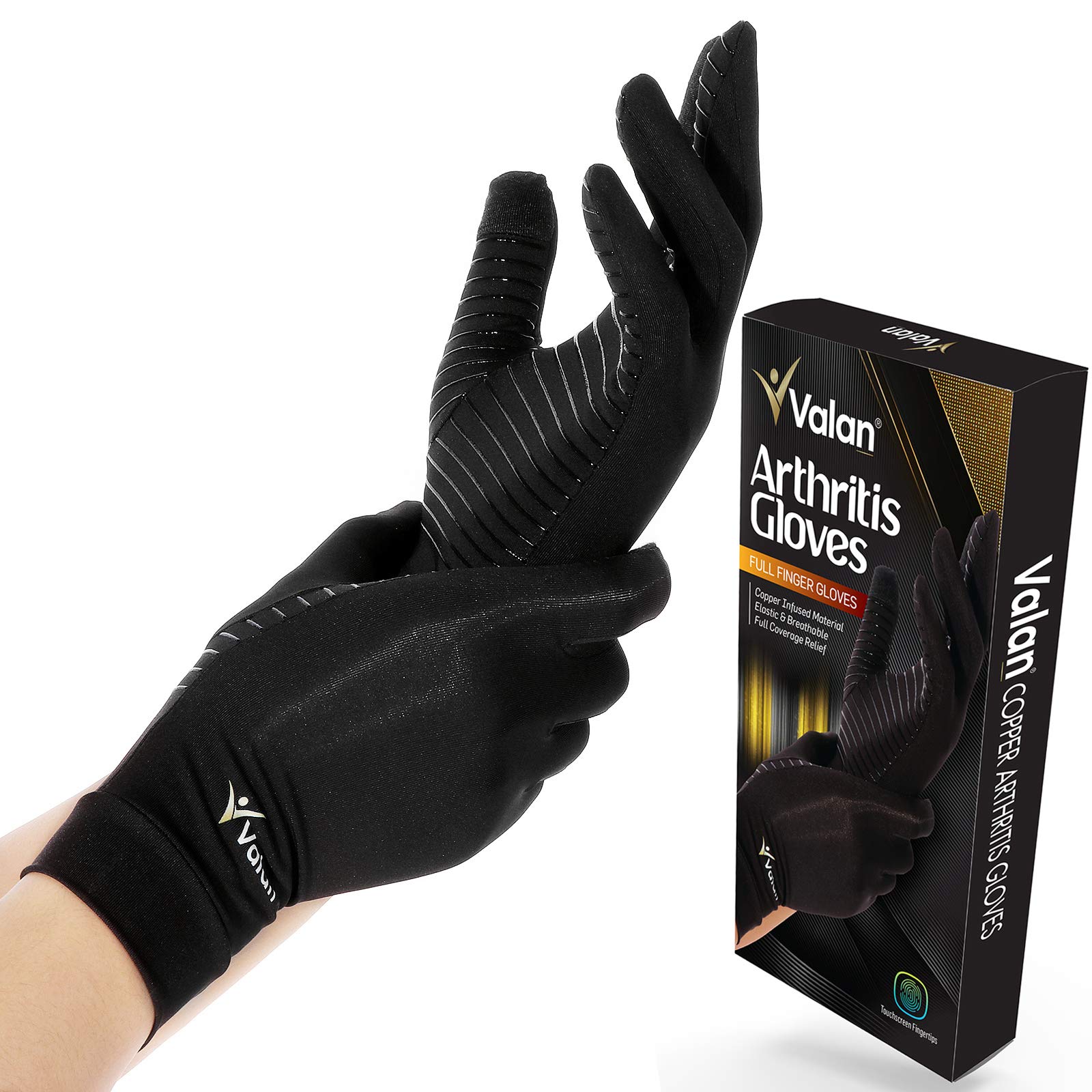 Valan Copper Compression Gloves for Arthritis Relief - Full Finger Support Gloves for Women & Men - Ideal for Typing, Gaming & Daily Hand Pain Relief