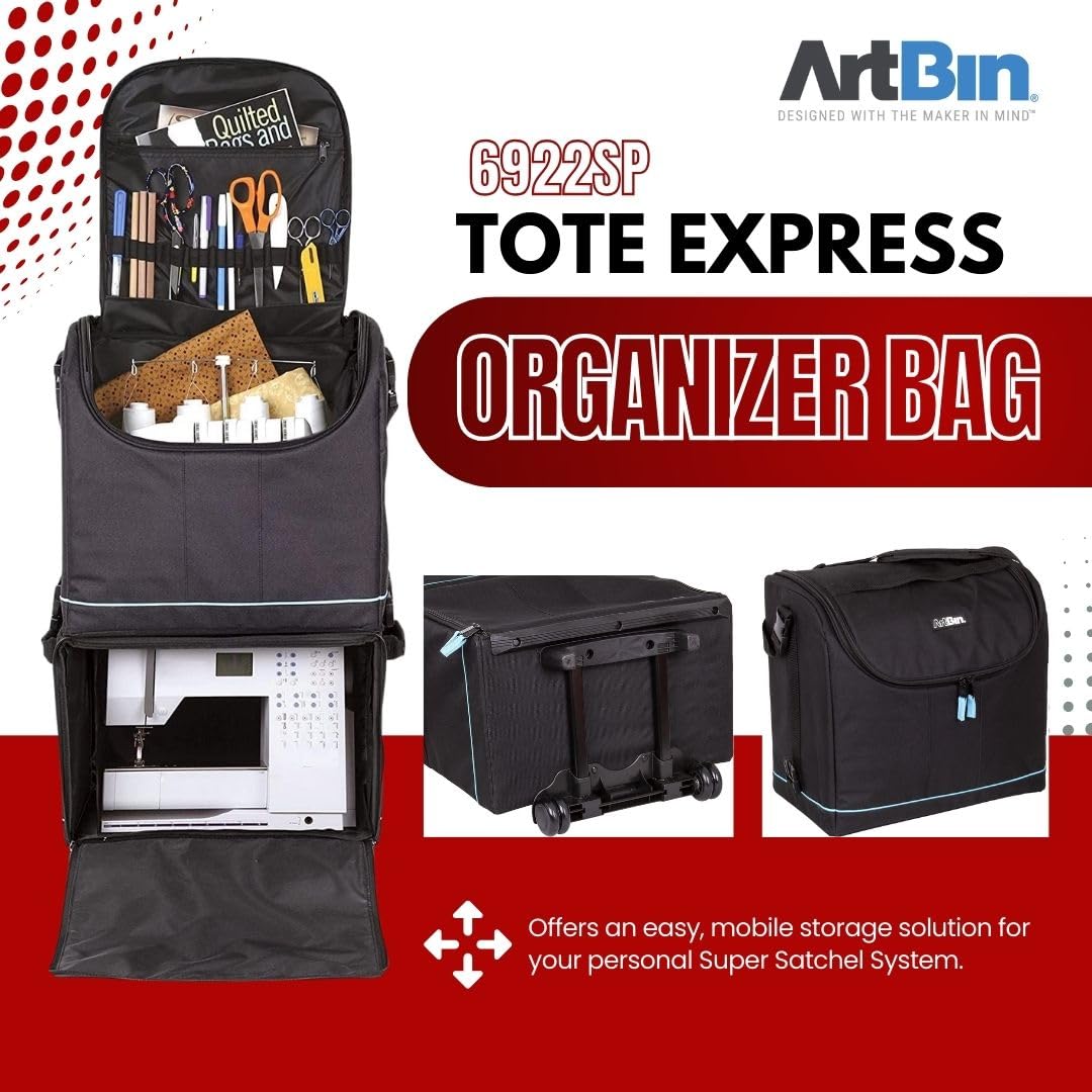 ArtBin 6922SP Rolling Portable Art & Craft Storage Organizer Bag with Wheels - Black/Aqua | Sewing Machine Carrier, Craft Supplies Organizer for Artists & DIY Projects