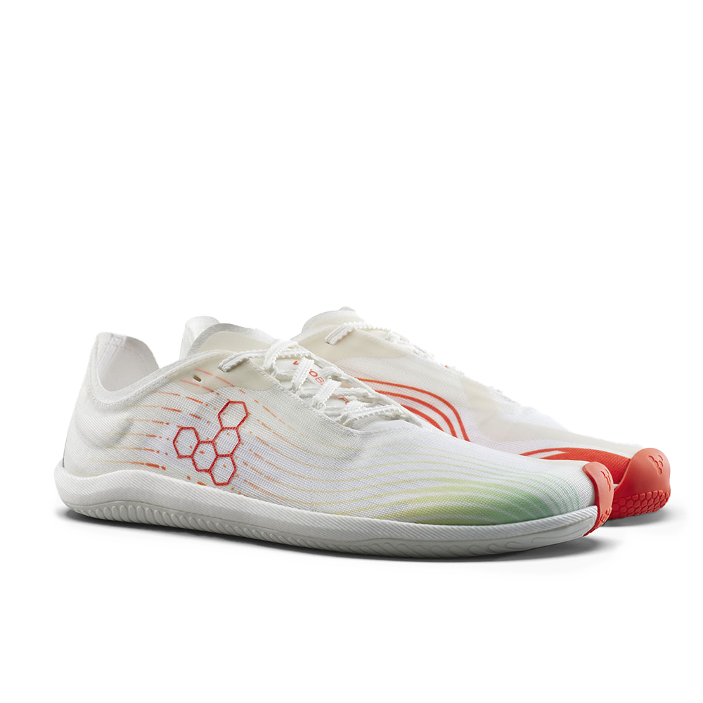 Vivobarefoot Primus Flow Women's Barefoot Shoes - Bright White & Neon Orange | Lightweight & Flexible for Running, Hiking & Everyday Wear