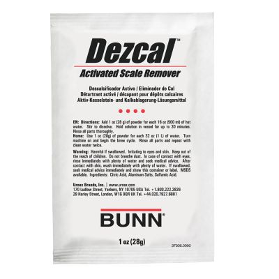 BUNN Coffee Maker Descaler - URNEX Dezcal 4-Pack (1 oz Each) | Removes Limescale & Mineral Buildup | Perfect for BUNN Commercial & Home Coffee Machines | Model 37306.0001