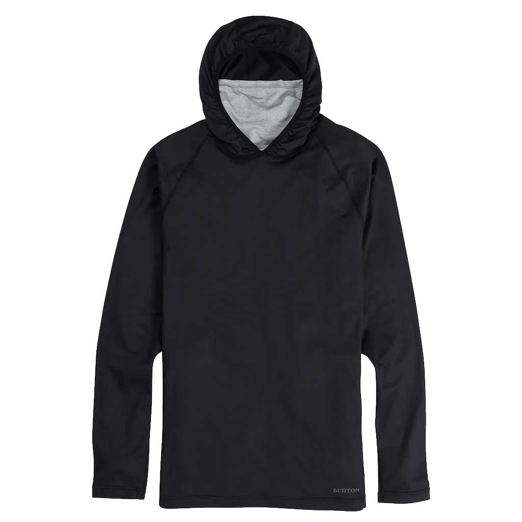Burton 23/24 Midweight X Base Layer Long Neck Hoodie for Men & Women - True Black/Grey Heather - Thermal Underwear for Skiing, Snowboarding & Winter Outdoor Activities