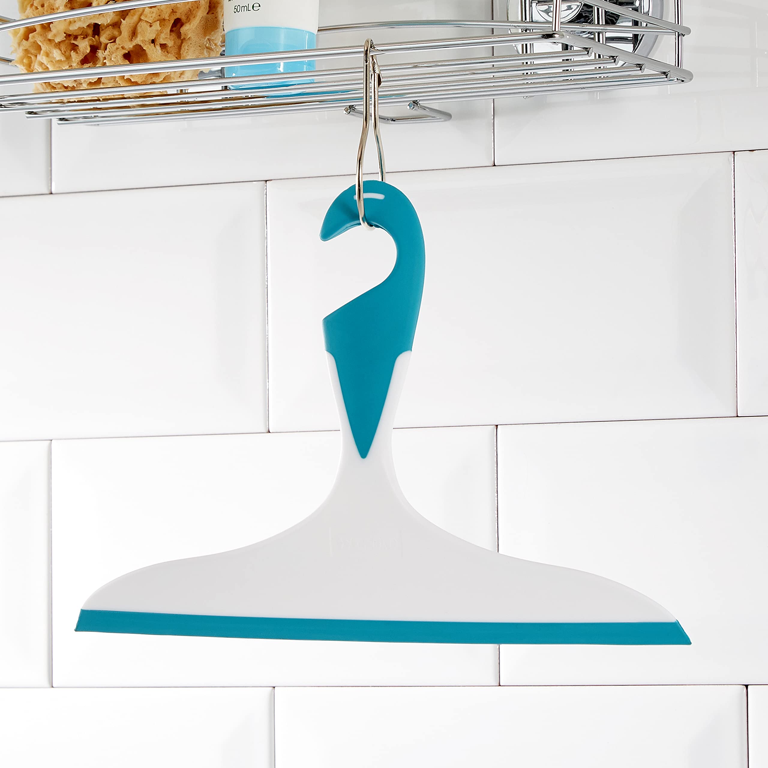 WENKO 20177100 Light Blue Plastic Bathroom Squeegee for Shower Glass & Tile Cleaning - Perfect for Bathroom, Kitchen, and Window Cleaning - Easy Water Removal Tool for Streak-Free Surfaces