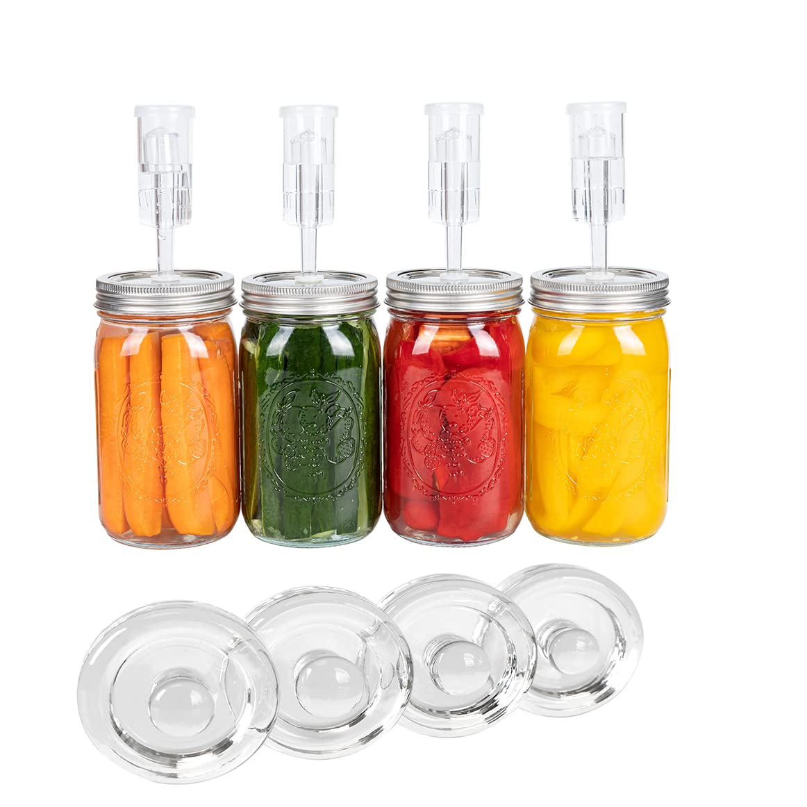 Jillmo Split-Type Fermentation Lids with Glass Weights for Wide Mouth Mason Jars - Airtight Pickling & Fermenting Supplies (Jars Not Included) - Perfect for Kimchi, Sauerkraut, Pickles & Homemade Fermented Foods