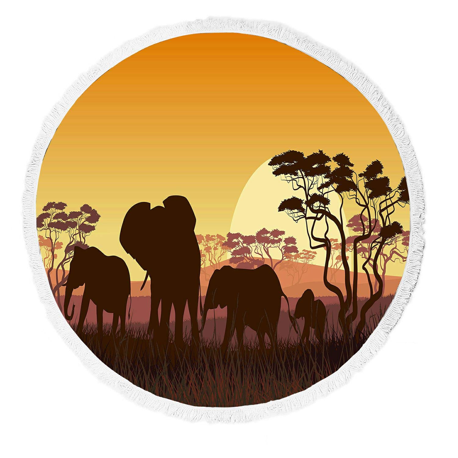 ABPHQTO African Sunset Wild Elephants Beach Towel - Large Soft Tassel Blanket for Beach, Yoga, Picnic & Outdoor Activities | Perfect for Poolside Lounging, Travel & Summer Adventures