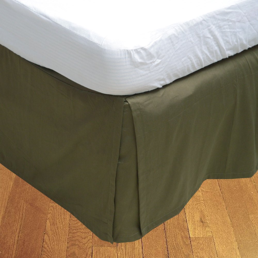 Luxury 100% Egyptian Cotton 600 Thread Count Box Pleated Bed Skirt - Moss Green, Queen Size, 18