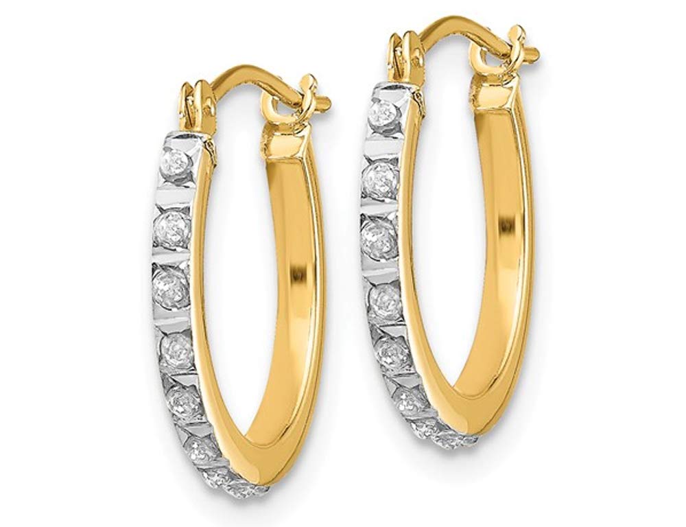 14K Yellow Gold Small Diamond Accent Hinged Hoop Earrings (2/3 Inch) - Perfect for Everyday Wear, Date Nights & Special Occasions