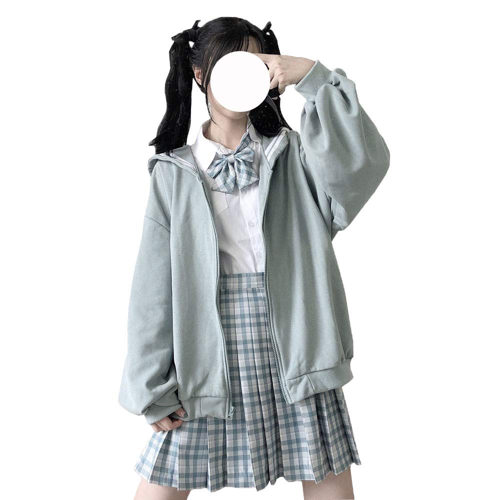 Harajuku Hoodie for Teens - Cute Zip Up Puffer Jacket with Long Sleeves, Solid Color Cozy Outerwear for Girls | Perfect for School, Streetwear & Winter Fashion