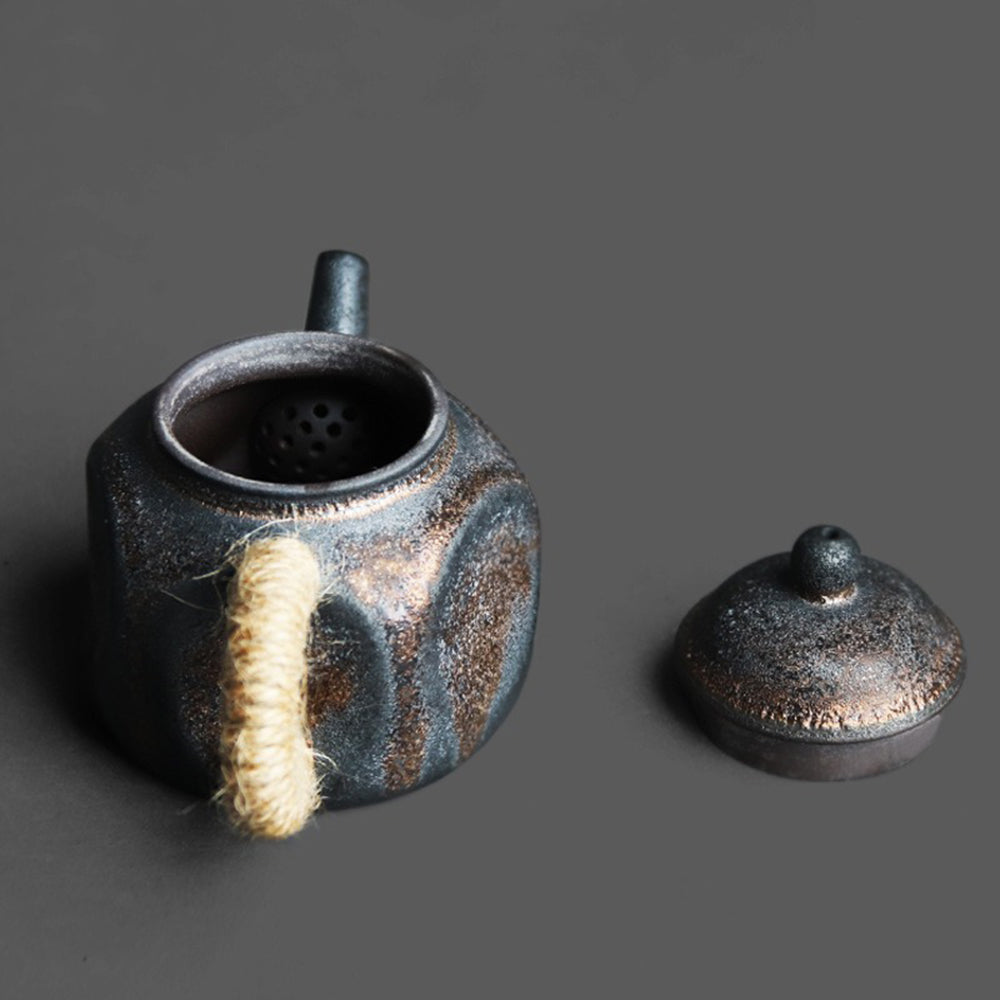 Handmade Japanese Coarse Pottery Dent Teapot - Traditional Brown Ceramic Teapot for Loose Leaf Tea - Perfect for Japanese Tea Ceremony & Home Tea Brewing