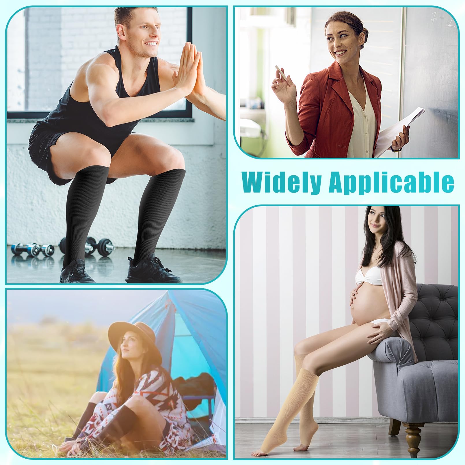 4 Pairs Open Toe Compression Socks 15-20 mmHg - Knee High Support Stockings for Women & Men - Improve Circulation & Reduce Swelling - Perfect for Travel, Running & Recovery