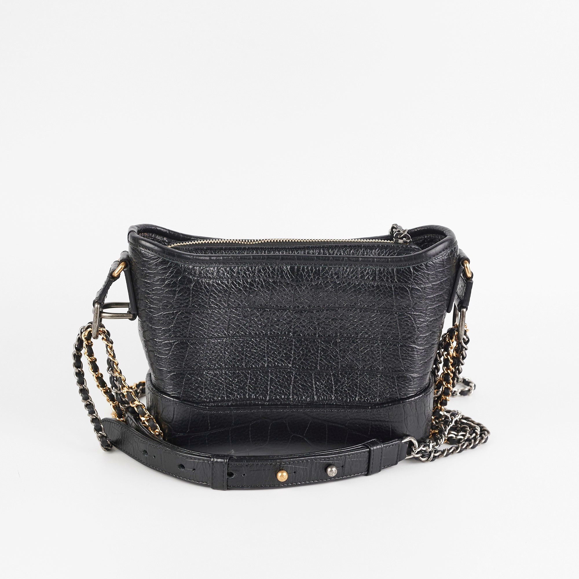Chanel Small Gabrielle Black Crocodile Embossed Leather Shoulder Bag - Luxury Handbag for Women, Perfect for Evening Parties & Special Occasions