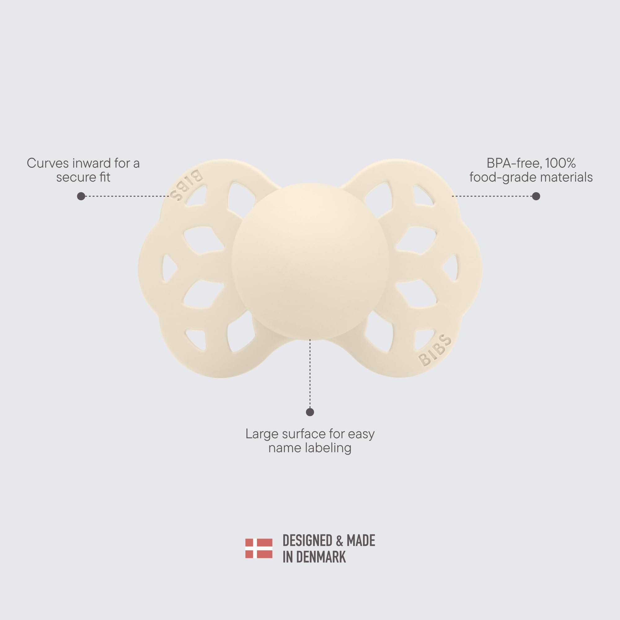 BIBS Infinity Symmetrical Pacifier 2-Pack, BPA-Free, Symmetrical Nipple, Silicone Baby Soother, Made in Denmark, Size 1 (0-6 Months), Ivory/Blossom – Perfect for Newborns & Infants, Daytime Comfort & Nighttime Soothing
