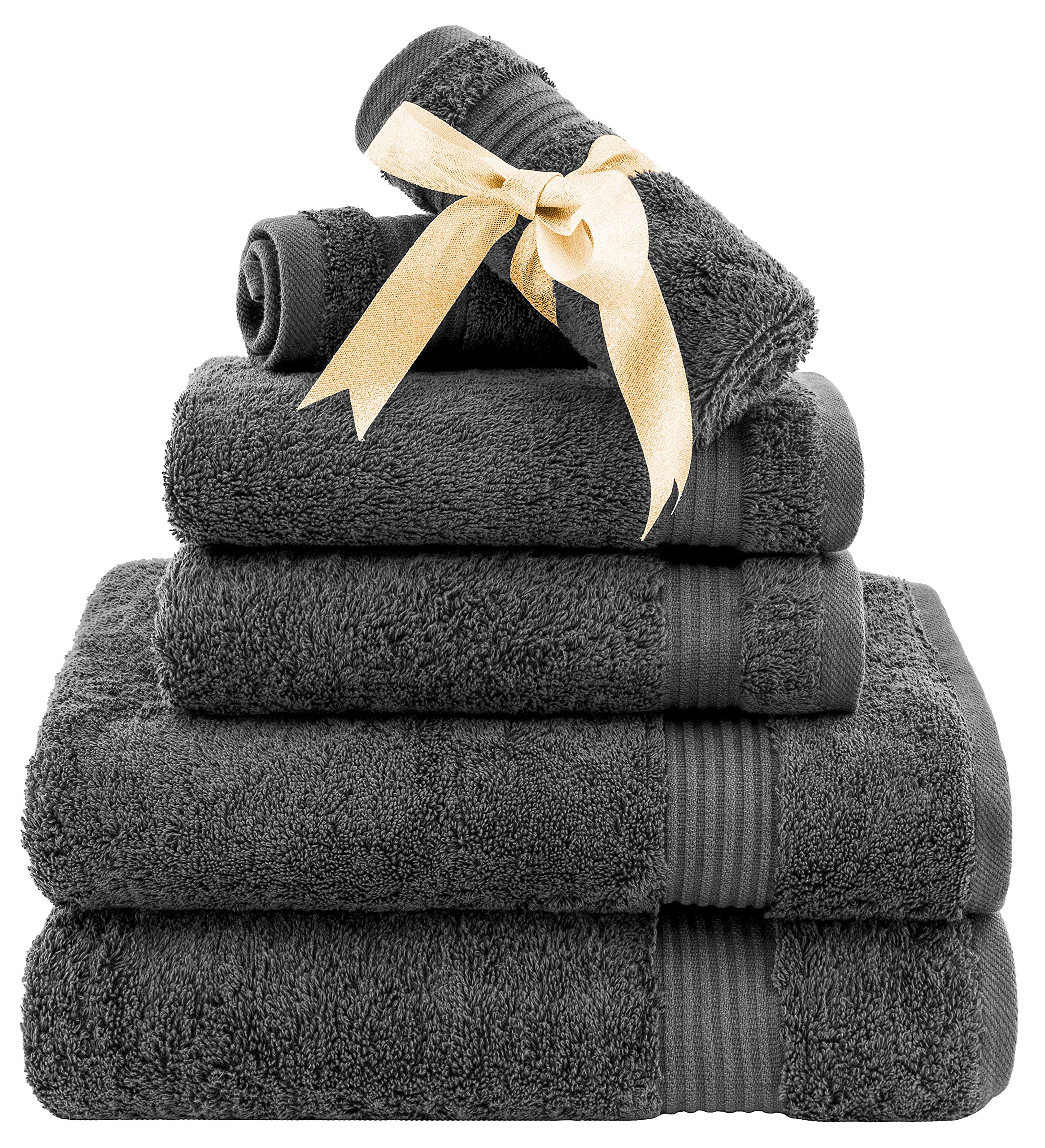 Premium 6-Piece American Veteran Bath Towel Set - 100% Turkish Cotton, 2 Bath Towels, 2 Hand Towels & 2 Washcloths - Dark Gray - Soft & Absorbent for Bathroom, Spa & Gym Use