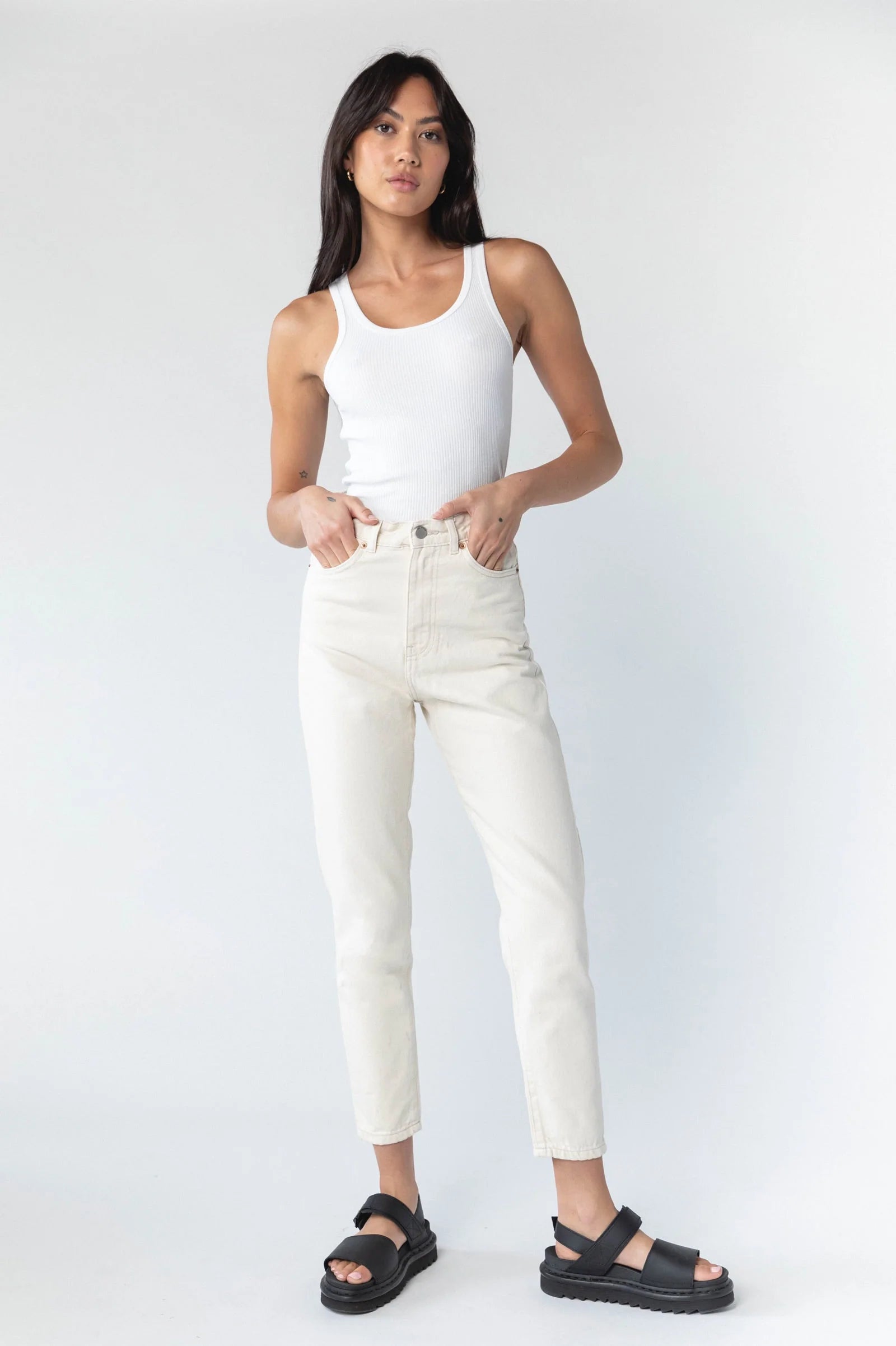 Nora Empress High Waisted Mom Jeans - Loom State Cream Wash Vintage Denim Pants for Women | Casual Wear, Street Style, Everyday Outfits
