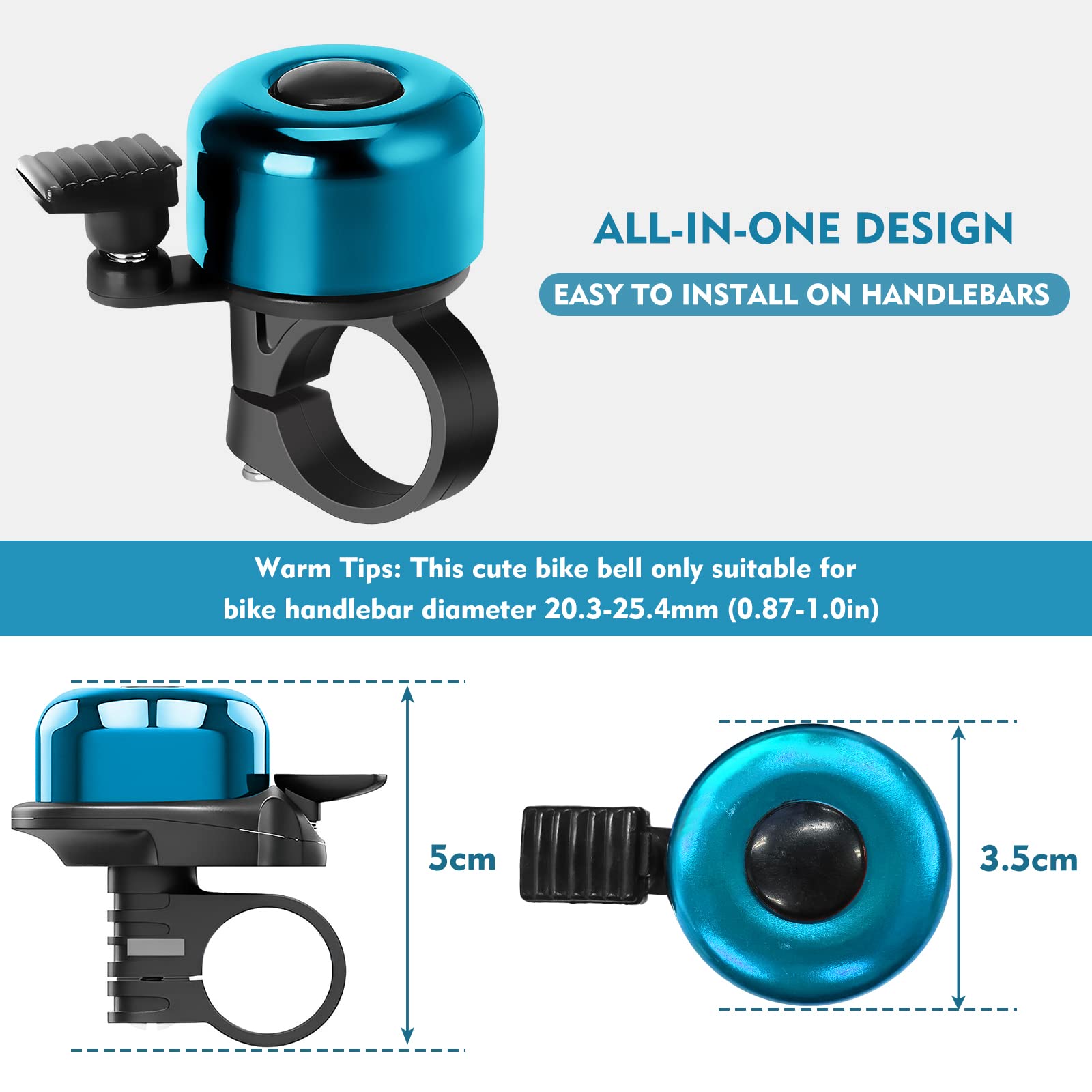 2 Pack Aluminum Bike Bell - Loud & Clear Bicycle Bell for Adults, Kids, Teens - Right/Left Hand Use for City & Mountain Bikes - Perfect for Commuting, Cycling Safety & Outdoor Adventures