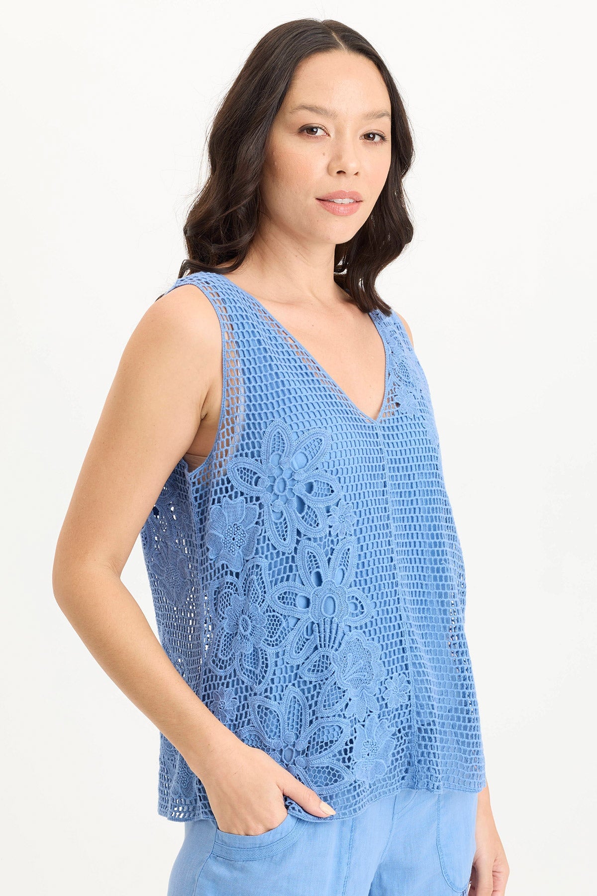 Chariss Crochet V Neck Tank Top for Women - Boho Lace Summer Cami - Beach Vacation & Casual Outfit Essential
